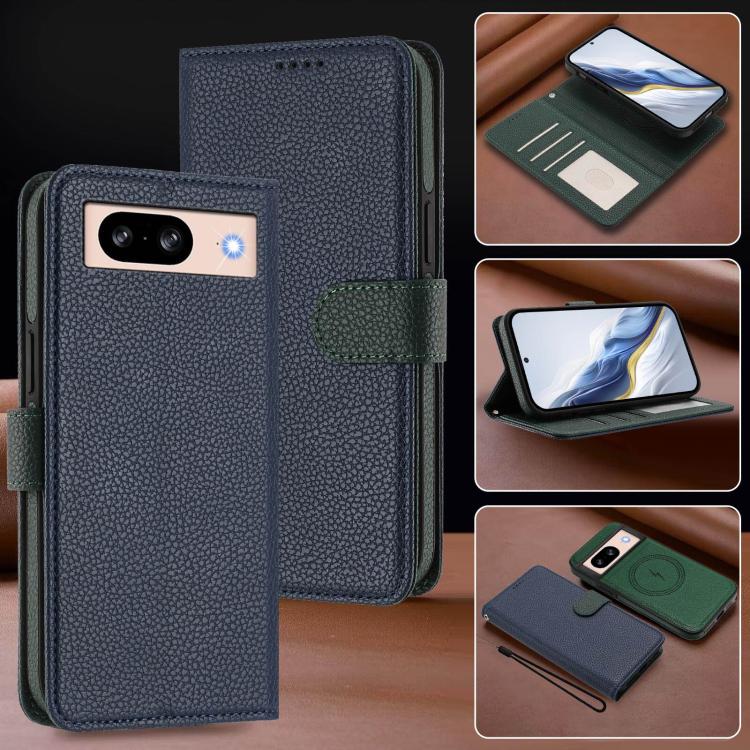 For Google Pixel 8 Detachable Litchi Texture Magnetic Side-Patch Vegan Leather Phone Case