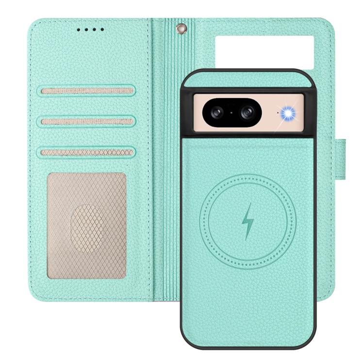 For Google Pixel 8 Detachable Litchi Texture Magnetic Side-Patch Vegan Leather Phone Case