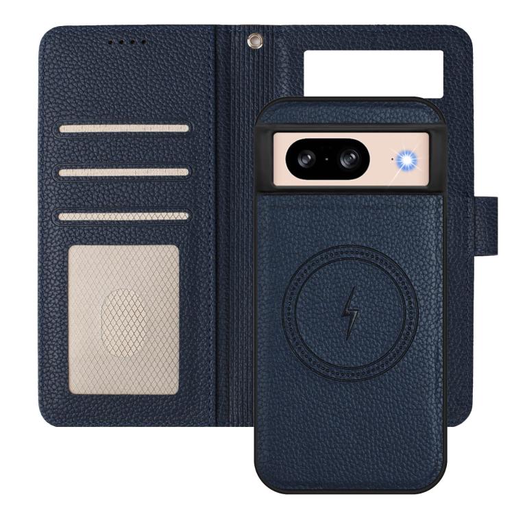 For Google Pixel 8 Detachable Litchi Texture Magnetic Side-Patch Vegan Leather Phone Case