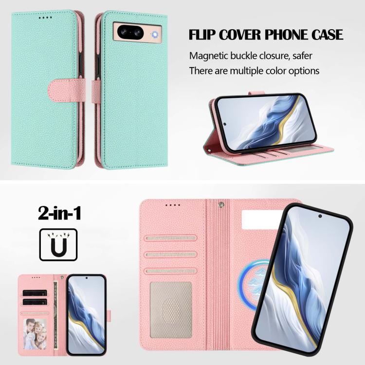For Google Pixel 8 Pro Detachable Litchi Texture Magnetic Side-Patch Vegan Leather Phone Case