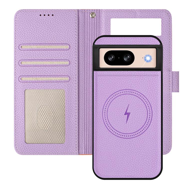 For Google Pixel 8 Pro Detachable Litchi Texture Magnetic Side-Patch Vegan Leather Phone Case
