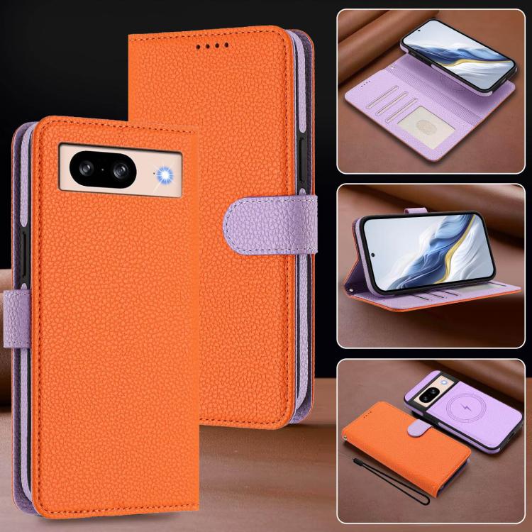 For Google Pixel 8 Pro Detachable Litchi Texture Magnetic Side-Patch Vegan Leather Phone Case