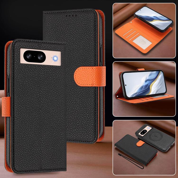 For Google Pixel 8 Pro Detachable Litchi Texture Magnetic Side-Patch Vegan Leather Phone Case