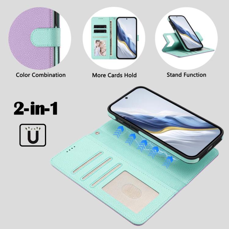 For Google Pixel 8 Pro Detachable Litchi Texture Magnetic Side-Patch Vegan Leather Phone Case
