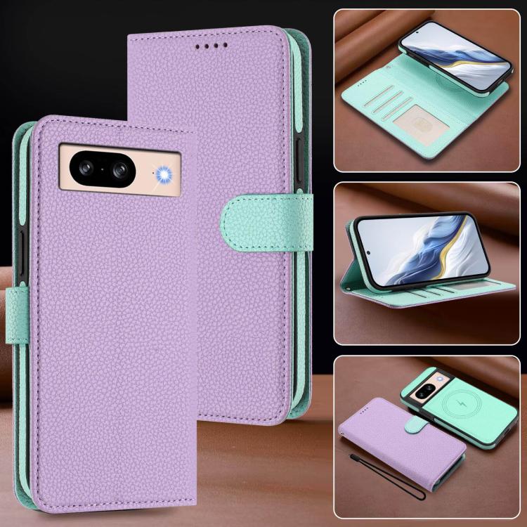 For Google Pixel 8 Pro Detachable Litchi Texture Magnetic Side-Patch Vegan Leather Phone Case