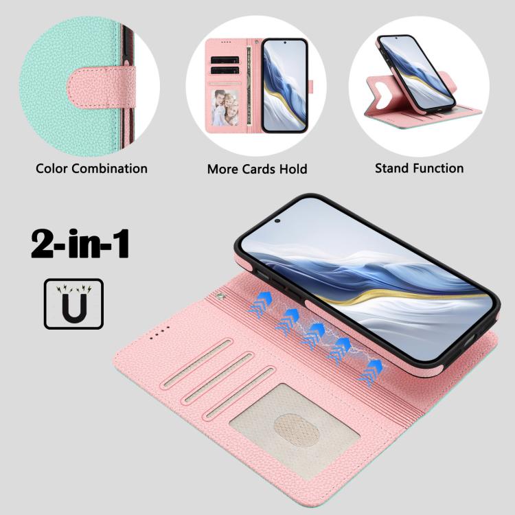 For Google Pixel 9 / 9 Pro Detachable Litchi Texture Magnetic Side-Patch Vegan Leather Phone Case
