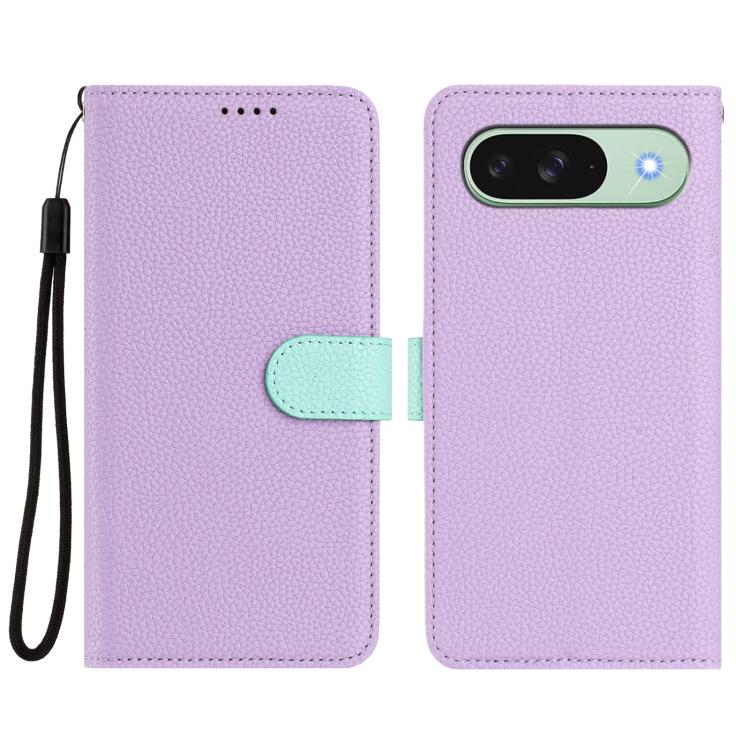 For Google Pixel 9 / 9 Pro Detachable Litchi Texture Magnetic Side-Patch Vegan Leather Phone Case