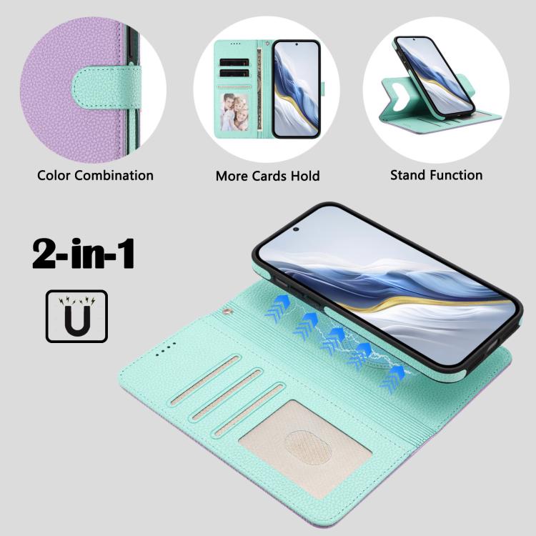 For Google Pixel 9 / 9 Pro Detachable Litchi Texture Magnetic Side-Patch Vegan Leather Phone Case