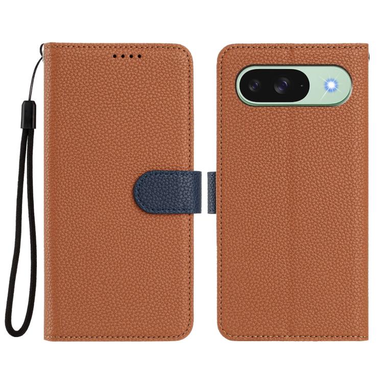 For Google Pixel 9 / 9 Pro Detachable Litchi Texture Magnetic Side-Patch Vegan Leather Phone Case