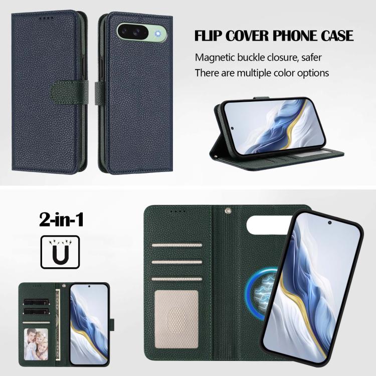 For Google Pixel 9 Pro XL Detachable Litchi Texture Magnetic Side-Patch Vegan Leather Phone Case