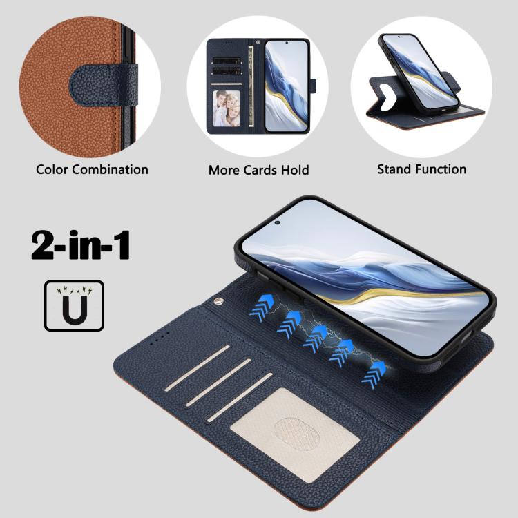 For Google Pixel 9 Pro XL Detachable Litchi Texture Magnetic Side-Patch Vegan Leather Phone Case