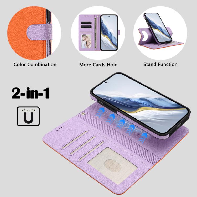 For Google Pixel 10 Pro XL Detachable Litchi Texture Magnetic Side-Patch Vegan Leather Phone Case