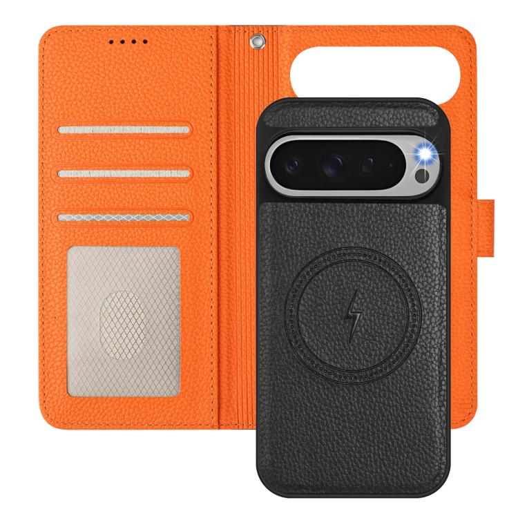 For Google Pixel 10 Pro XL Detachable Litchi Texture Magnetic Side-Patch Vegan Leather Phone Case