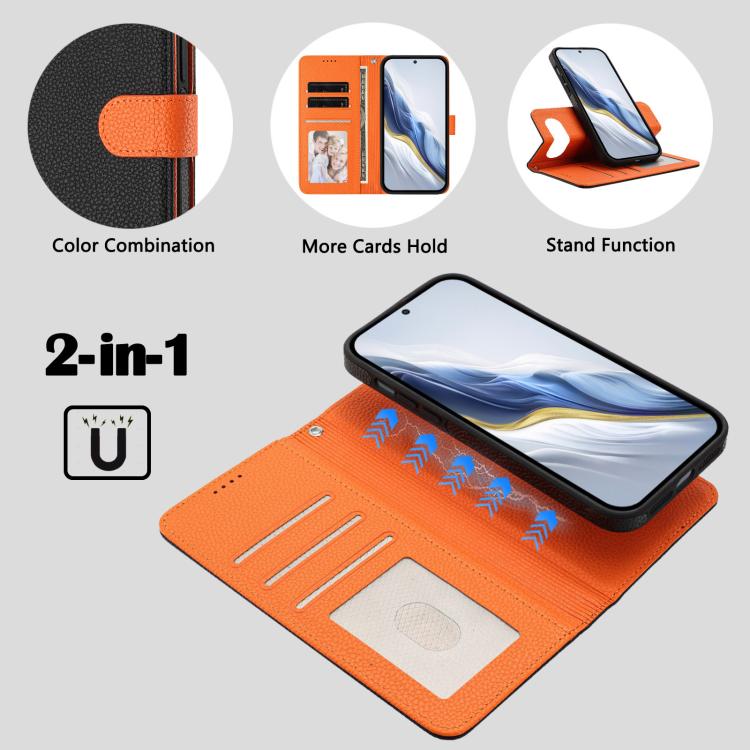 For Google Pixel 10 Pro XL Detachable Litchi Texture Magnetic Side-Patch Vegan Leather Phone Case