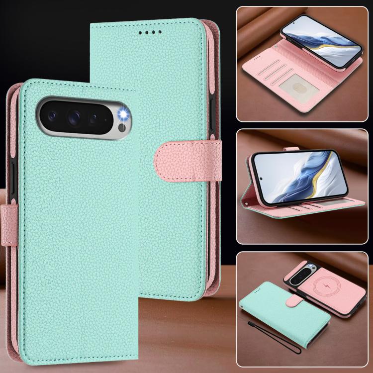 For Google Pixel 10 / 10 Pro Detachable Litchi Texture Magnetic Side-Patch Vegan Leather Phone Case