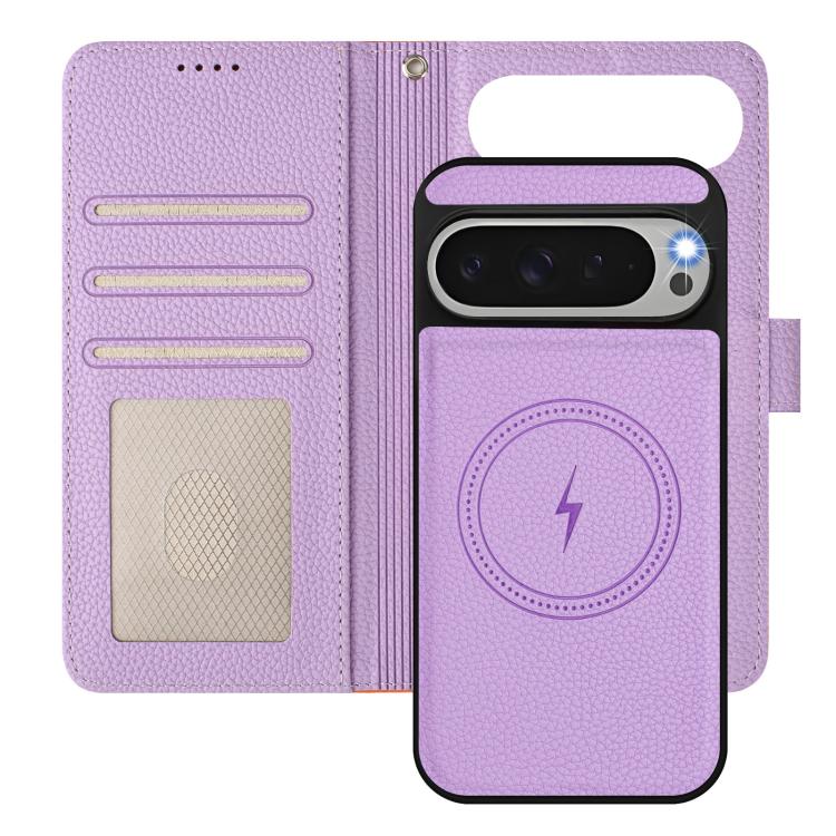For Google Pixel 10 / 10 Pro Detachable Litchi Texture Magnetic Side-Patch Vegan Leather Phone Case