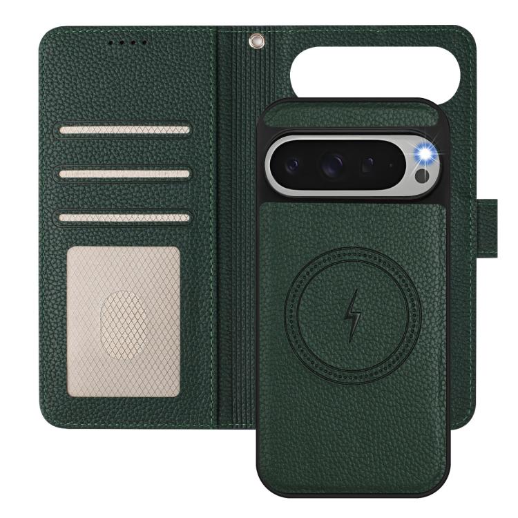 For Google Pixel 10 / 10 Pro Detachable Litchi Texture Magnetic Side-Patch Vegan Leather Phone Case