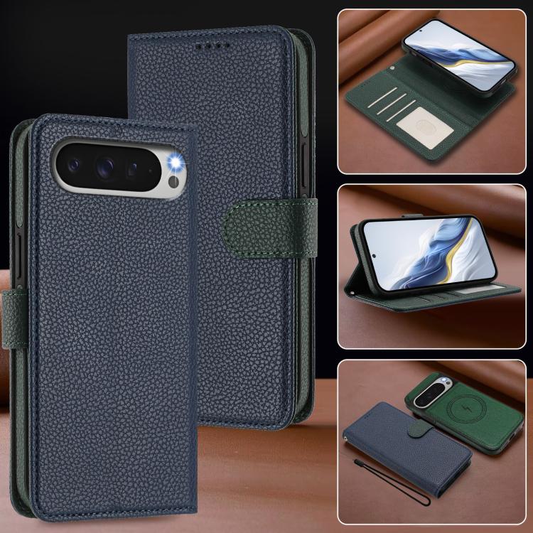 For Google Pixel 10 / 10 Pro Detachable Litchi Texture Magnetic Side-Patch Vegan Leather Phone Case