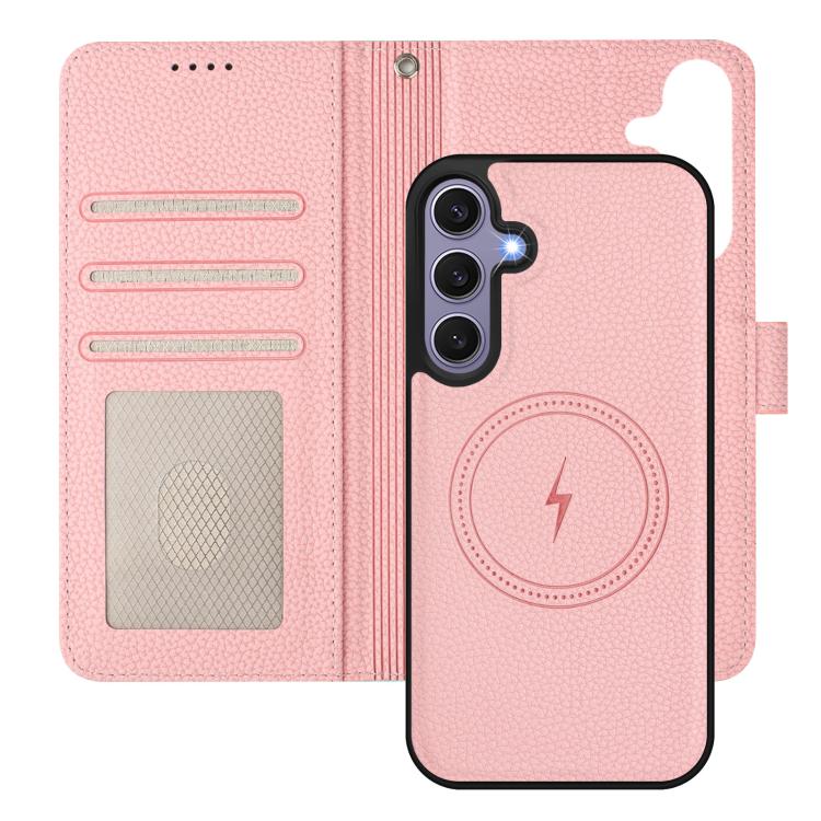 For Samsung Galaxy S25 5G Detachable Litchi Texture Magnetic Side-Patch Vegan Leather Phone Case