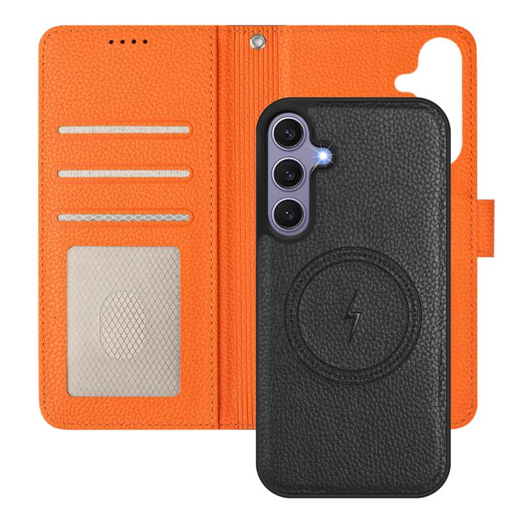 For Samsung Galaxy S25 5G Detachable Litchi Texture Magnetic Side-Patch Vegan Leather Phone Case