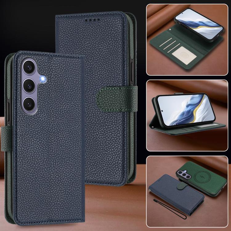 For Samsung Galaxy S25 5G Detachable Litchi Texture Magnetic Side-Patch Vegan Leather Phone Case