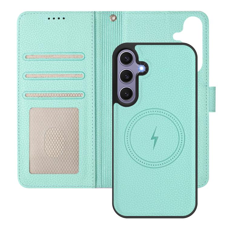 For Samsung Galaxy S25 5G Detachable Litchi Texture Magnetic Side-Patch Vegan Leather Phone Case