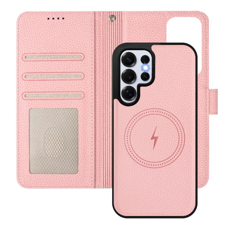 For Samsung Galaxy S25 Ultra 5G Detachable Litchi Texture Magnetic Side-Patch Vegan Leather Phone Case