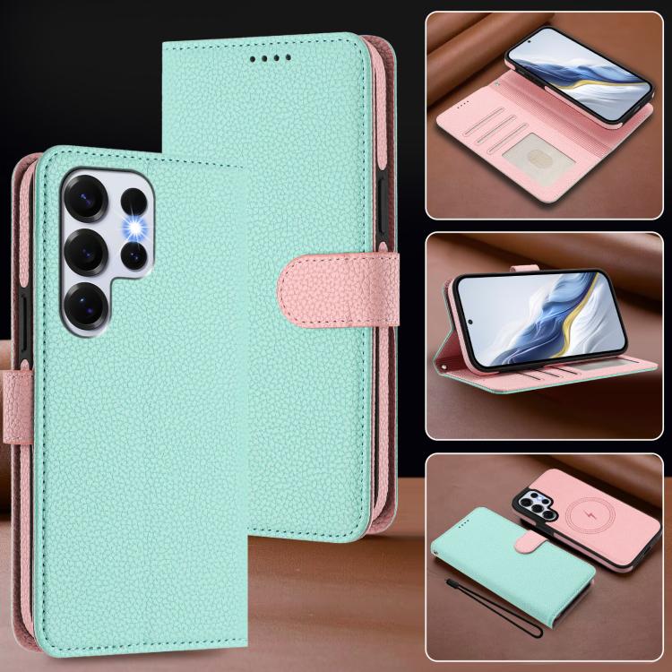 For Samsung Galaxy S25 Ultra 5G Detachable Litchi Texture Magnetic Side-Patch Vegan Leather Phone Case