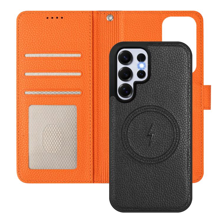 For Samsung Galaxy S25 Ultra 5G Detachable Litchi Texture Magnetic Side-Patch Vegan Leather Phone Case