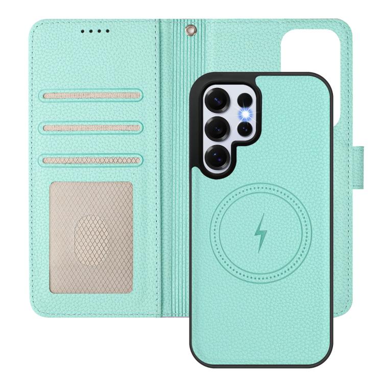 For Samsung Galaxy S25 Ultra 5G Detachable Litchi Texture Magnetic Side-Patch Vegan Leather Phone Case