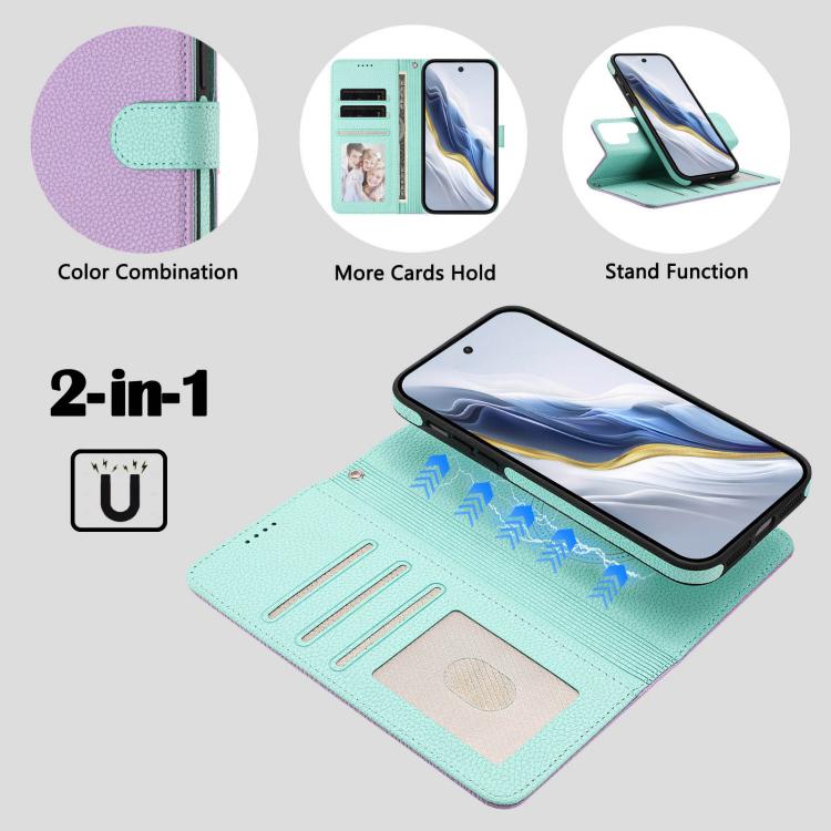 For Samsung Galaxy S25 Ultra 5G Detachable Litchi Texture Magnetic Side-Patch Vegan Leather Phone Case