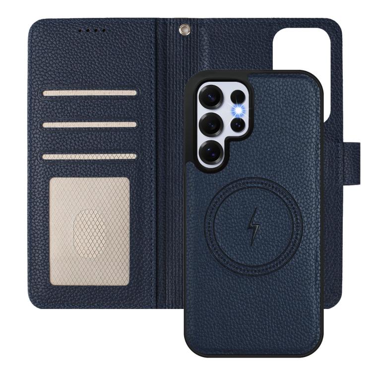 For Samsung Galaxy S25 Ultra 5G Detachable Litchi Texture Magnetic Side-Patch Vegan Leather Phone Case