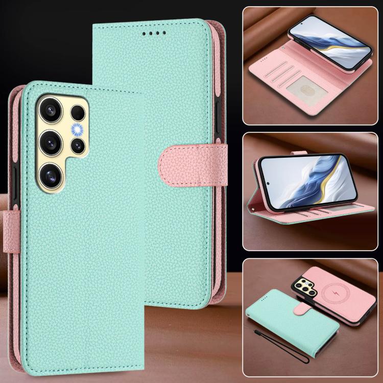 For Samsung Galaxy S24 Ultra 5G Detachable Litchi Texture Magnetic Side-Patch Vegan Leather Phone Case