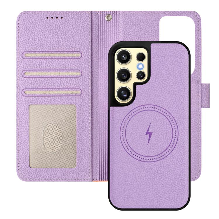 For Samsung Galaxy S24 Ultra 5G Detachable Litchi Texture Magnetic Side-Patch Vegan Leather Phone Case