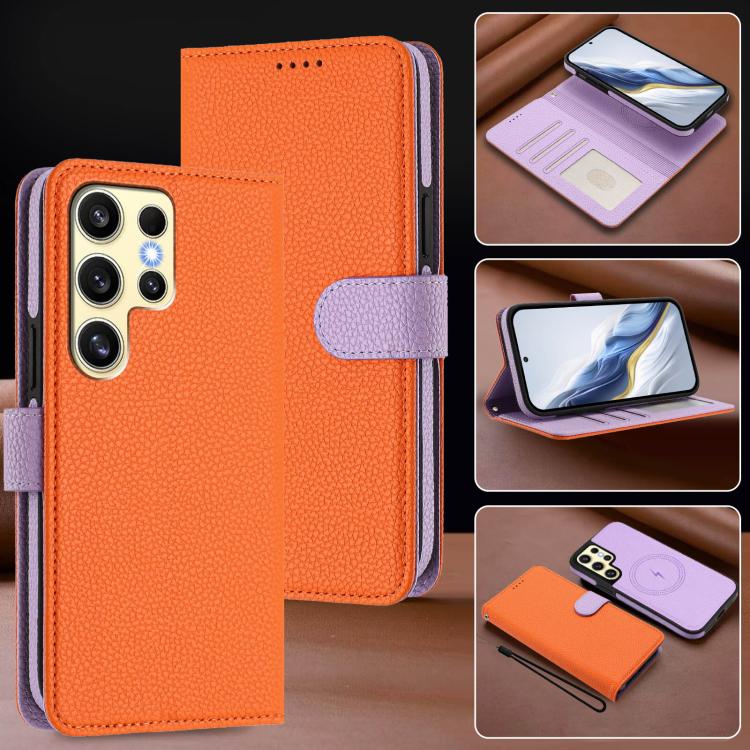 For Samsung Galaxy S24 Ultra 5G Detachable Litchi Texture Magnetic Side-Patch Vegan Leather Phone Case