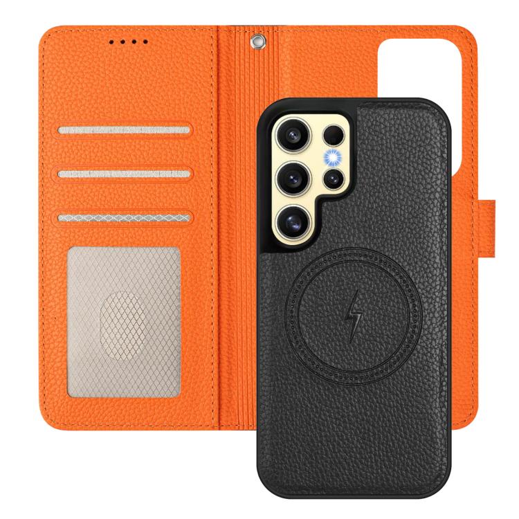 For Samsung Galaxy S24 Ultra 5G Detachable Litchi Texture Magnetic Side-Patch Vegan Leather Phone Case