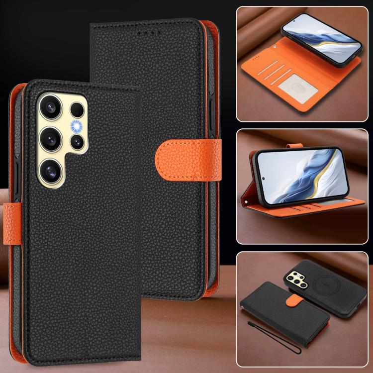 For Samsung Galaxy S24 Ultra 5G Detachable Litchi Texture Magnetic Side-Patch Vegan Leather Phone Case