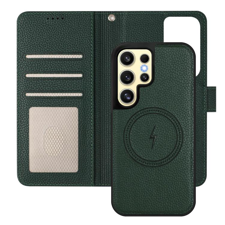 For Samsung Galaxy S24 Ultra 5G Detachable Litchi Texture Magnetic Side-Patch Vegan Leather Phone Case