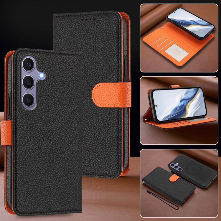 For Samsung Galaxy S24 5G Detachable Litchi Texture Magnetic Side-Patch Vegan Leather Phone Case
