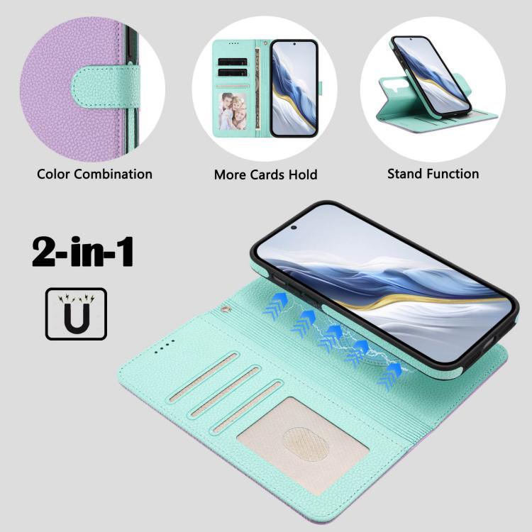 For Samsung Galaxy S24 5G Detachable Litchi Texture Magnetic Side-Patch Vegan Leather Phone Case