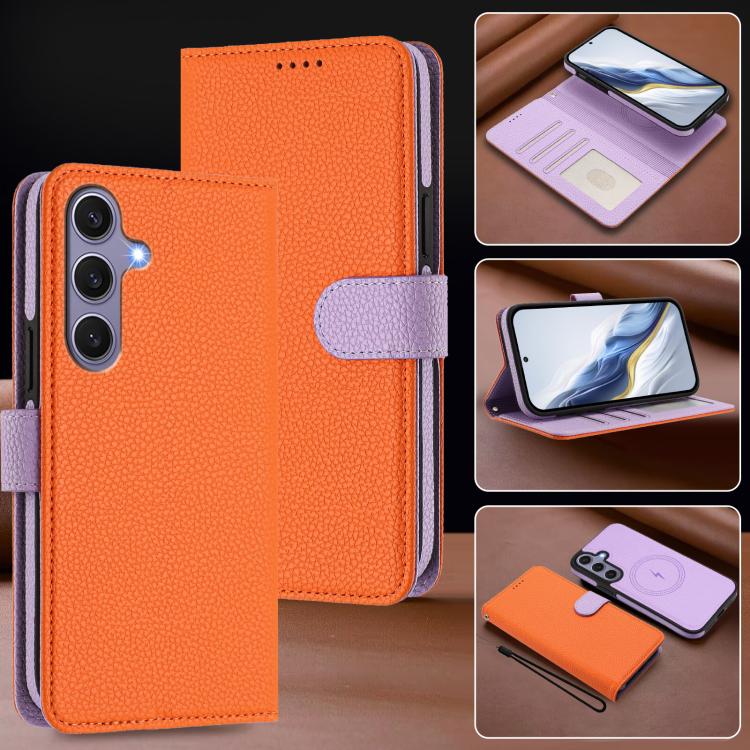 For Samsung Galaxy S24 FE 5G Detachable Litchi Texture Magnetic Side-Patch Vegan Leather Phone Case