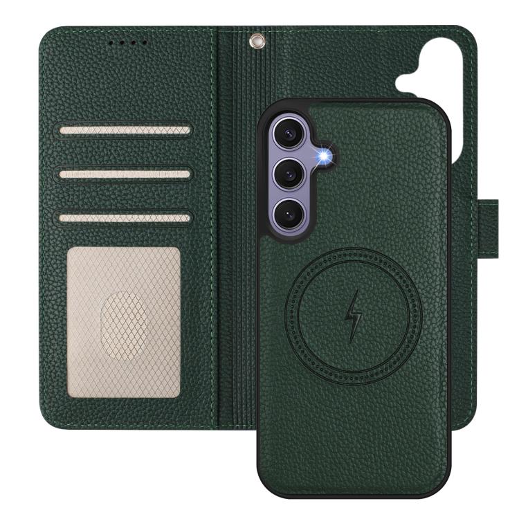 For Samsung Galaxy S24 FE 5G Detachable Litchi Texture Magnetic Side-Patch Vegan Leather Phone Case