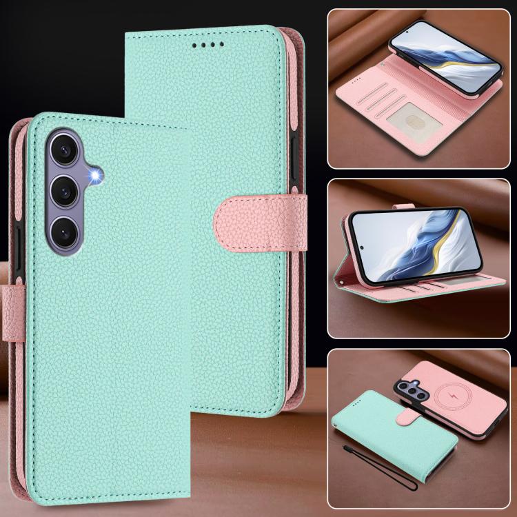 For Samsung Galaxy S23 FE 5G Detachable Litchi Texture Magnetic Side-Patch Vegan Leather Phone Case