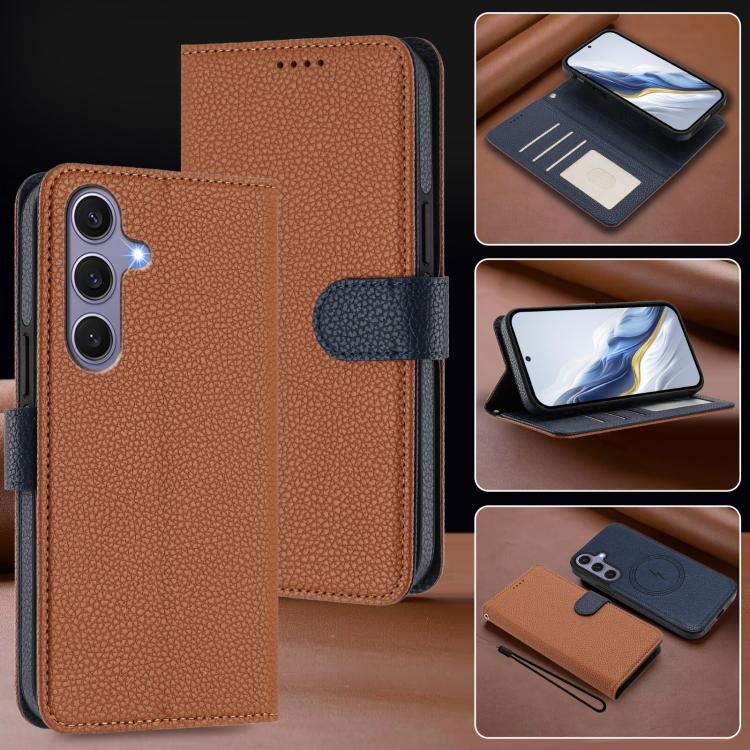 For Samsung Galaxy S23 FE 5G Detachable Litchi Texture Magnetic Side-Patch Vegan Leather Phone Case