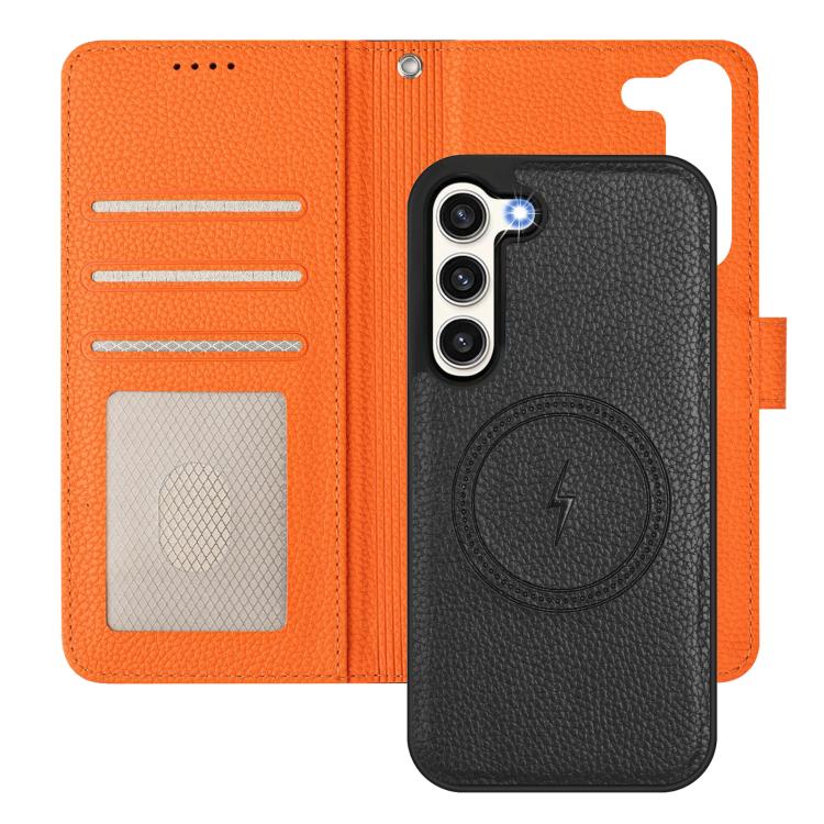 For Samsung Galaxy S23 5G Detachable Litchi Texture Magnetic Side-Patch Vegan Leather Phone Case