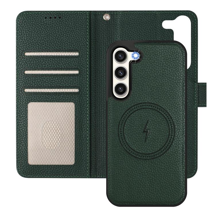 For Samsung Galaxy S23 5G Detachable Litchi Texture Magnetic Side-Patch Vegan Leather Phone Case