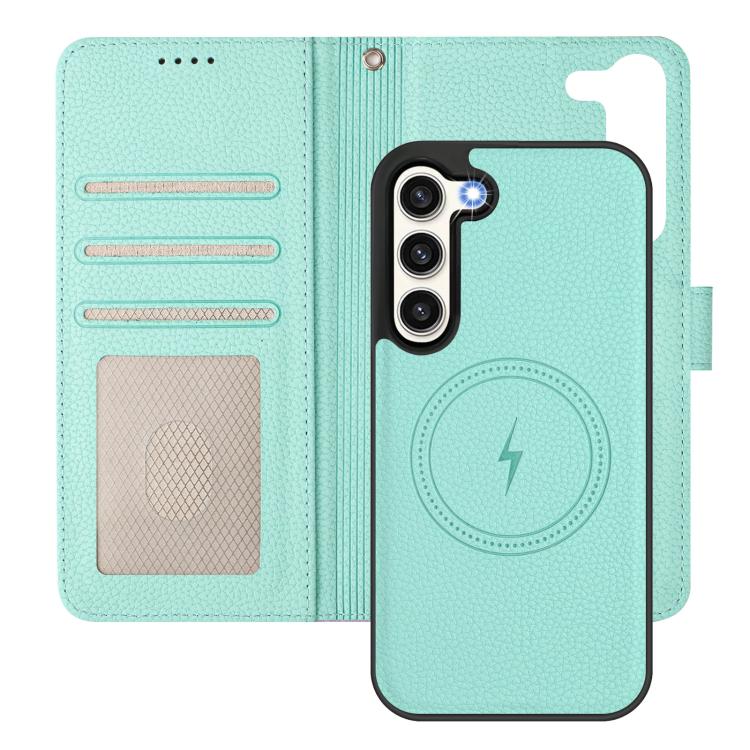 For Samsung Galaxy S23 5G Detachable Litchi Texture Magnetic Side-Patch Vegan Leather Phone Case
