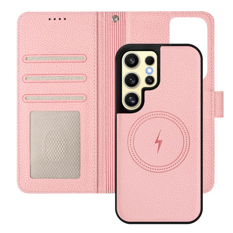 For Samsung Galaxy S23 Ultra 5G Detachable Litchi Texture Magnetic Side-Patch Vegan Leather Phone Case
