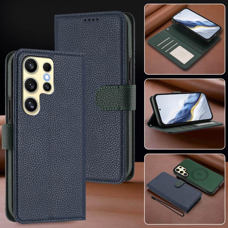 For Samsung Galaxy S23 Ultra 5G Detachable Litchi Texture Magnetic Side-Patch Vegan Leather Phone Case
