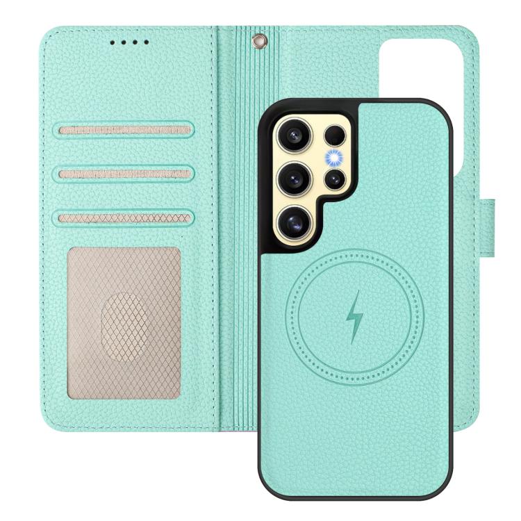 For Samsung Galaxy S23 Ultra 5G Detachable Litchi Texture Magnetic Side-Patch Vegan Leather Phone Case